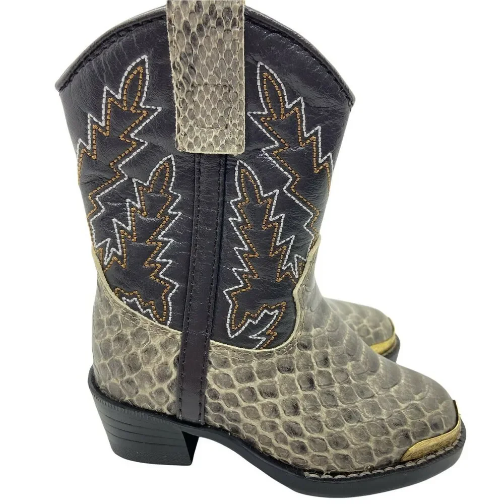 Durango Boy's Gray Black Brown BT713 Man Made Pull On Western Boots sz 5.5D NWOT